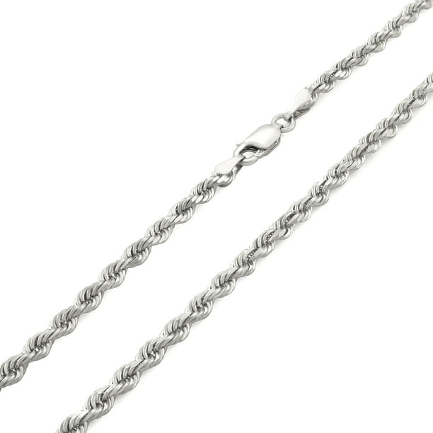 Solid 14k White Gold 1.8mm Diamond-Cut Rope with Secure Lobster Lock Clasp 